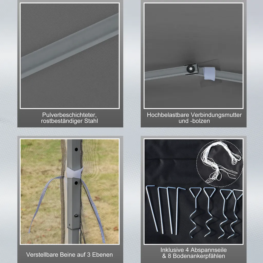 Outsunny Faltpavillon Pavillon Faltzelt Mit Seitenwänden Inkl. Tragetasche Metall+Oxford Hellgrau+Schwarz 3x3m 6 Outsunny Faltpavillon Pavillon Faltzelt Mit Seitenwänden Inkl. Tragetasche Metall+Oxford Hellgrau+Schwarz 3x3m – Bild 6