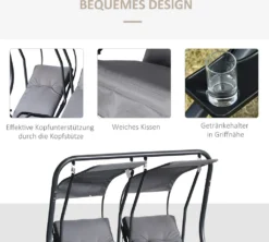 Outsunny 2 Sitzer Hollywoodschaukel Gartenschaukel Mit Sonnendach Gartenstuhl Sitz Mit Sprühbaumwolle Oxfordstoff PE-Beschichtung Stahl Polyester Grau 170 X 136 X 170 Cm(pro Sitz) 12 Outsunny 2 Sitzer Hollywoodschaukel Gartenschaukel Mit Sonnendach Gartenstuhl Sitz Mit Sprühbaumwolle Oxfordstoff PE-Beschichtung Stahl Polyester Grau 170 X 136 X 170 Cm(pro Sitz) -Angebote Moos Traum Store 36998e50bcf6b39de70ab7551860eefe