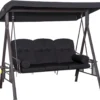 Outsunny 3-Sitzer Hollywoodschaukel Gartenschaukel Mit Sonnendach Kissen Metall Polyester Schwarz 116 X 206 X 183 Cm