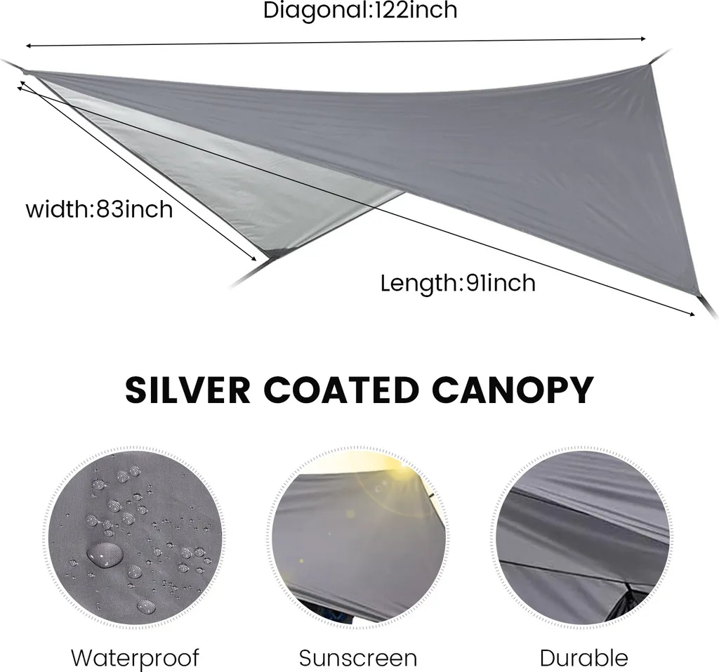 Topchances Camping Hängematte Mit Moskitonetz Und Tarp, Reise Zeltplane Für Outdoor,Wandern,Trekking (Grau+Dunkelgrün) 8 Topchances Camping Hängematte Mit Moskitonetz Und Tarp, Reise Zeltplane Für Outdoor,Wandern,Trekking (Grau+Dunkelgrün) – Bild 8