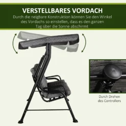 Outsunny Hollywoodschaukel, 3-Sitzer Gartenschaukel, Verstellbares Sonnendach, Textilene Grau 200 X 120 X 170 Cm -Angebote Moos Traum Store 3d0728f14e5bab604419f2abff9da7fe