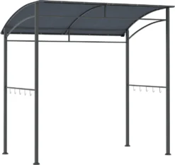 Outsunny Grillpavillon, Grillüberdachung, Regenschutz, UV-beständig, Wasserdicht, Mit Haken, Stahlrahmen, Polyester, Grau, 215 X 150 X 174/220 Cm