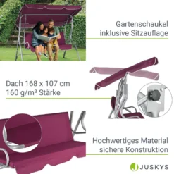 Juskys Hollywoodschaukel 3-Sitzer Mit Dach & Sitzauflage – Gartenschaukel 200 Kg Belastbar – Schaukelbank Für Garten & Terrasse - Rot -Angebote Moos Traum Store 3dc3c183d7deaa9f89afadfba1806ab0