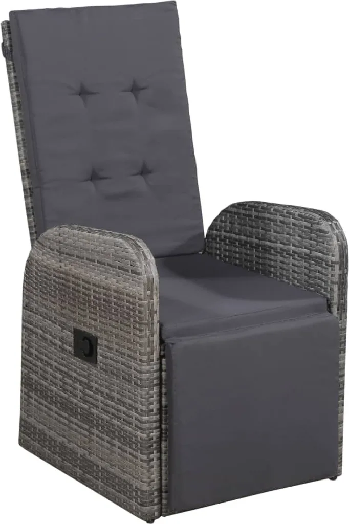 VidaXL Garten-Liegestuhl Mit Auflage Poly Rattan Grau 1 VidaXL Garten-Liegestuhl Mit Auflage Poly Rattan Grau