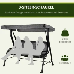 Outsunny Hollywoodschaukel, 3-Sitzer Gartenschaukel, Verstellbares Sonnendach, Textilene Grau 200 X 120 X 170 Cm -Angebote Moos Traum Store 3f6f27c24c17bbc69cf7dacb0884c133