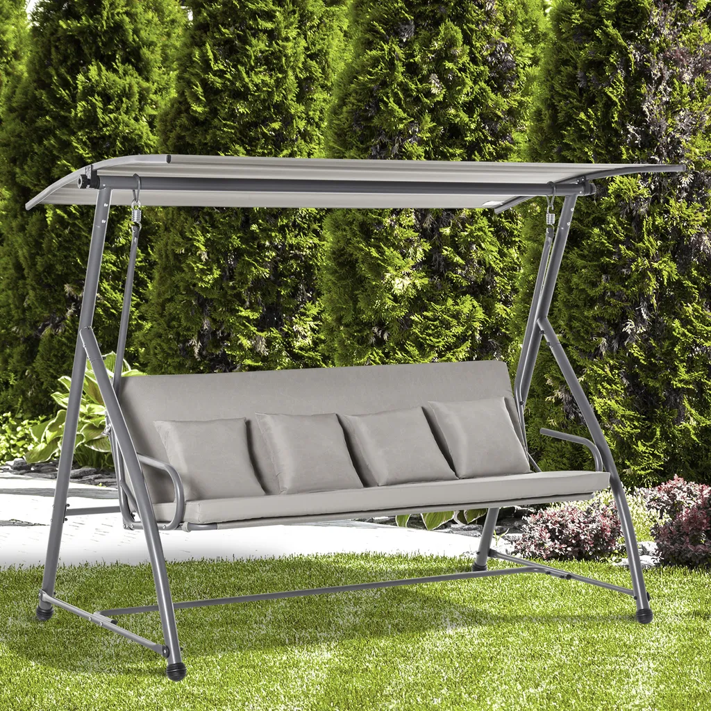 Outsunny 3-Sitzer Hollywoodschaukel Schaukelstuhl 2-in-1 Gartenliege Mit Sonnendach Winkeleinstellbar Stahl Polyester Outdoor Hellbraun 218 X 120 X 168 Cm 2 Outsunny 3-Sitzer Hollywoodschaukel Schaukelstuhl 2-in-1 Gartenliege Mit Sonnendach Winkeleinstellbar Stahl Polyester Outdoor Hellbraun 218 X 120 X 168 Cm – Bild 2