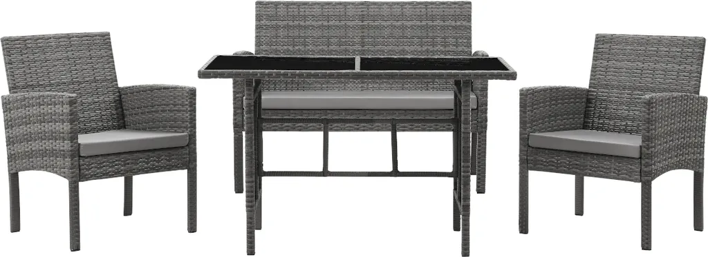 SVITA BROOKLYN XL Rattan Garten Möbel Set Essgruppe Mit Tisch, 2x Sessel, 2er Sofa Polyrattan Grau 2 SVITA BROOKLYN XL Rattan Garten Möbel Set Essgruppe Mit Tisch, 2x Sessel, 2er Sofa Polyrattan Grau – Bild 2