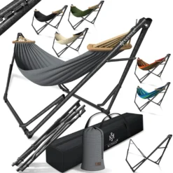 KESSER® Hängematte Vill Mit Gestell Metall Faltbar Verstellbar Stabiler Rahmen Indoor & Outdoor Mit Tragetasche + Beutel Hängesessel Hängemattengestell Camping Garten Pool Balkon Terrasse , Farbe:Blau