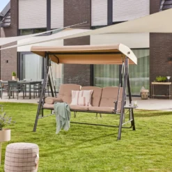 HOME DELUXE - Hollywoodschaukel DESCANSO Beige Doppel Gartenliege Lounge-Pavillon