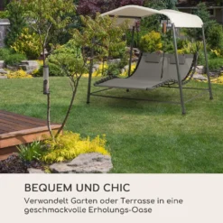 Blumfeldt Palermo - Doppel-Schaukel-Liege, Gartenliege, Stahlrahmen, Sonnendach: 200 X 144 Cm (BxT), Liegefläche: 130 X 207 Cm (BxT), Einfacher Aufbau, 2 Höhenverstellbare Kopfkissen, Grau -Angebote Moos Traum Store 4295f5ae20a3b5a597bb7b4750098d4f