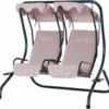 Outsunny 2 Sitzer Hollywoodschaukel Gartenschaukel Mit Sonnendach Gartenstuhl Sitz Mit Sprühbaumwolle Oxfordstoff PE-Beschichtung Stahl Oxford-Stoff Beige 170 X 136 X 170 Cm（pro Sitz）