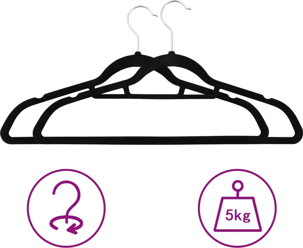 VidaXL 20 Stk. Kleiderbš¹gel-Set Anti-Rutsch Schwarz Samt 3 VidaXL 20 Stk. Kleiderbš¹gel-Set Anti-Rutsch Schwarz Samt – Bild 3