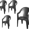 Gartenstuhl In Rattan Optik - 4er Set Anthrazit - Monoblock Garten Kunststoff Stuhl