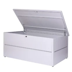 Gartentruhe HWC-J56, Aufbewahrungsbox Auflagenbox Truhe, Wasserdicht Metall Edelstahl 69x185x85 783l Hellgrau