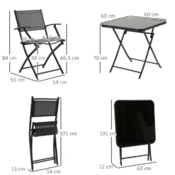 Outsunny Sitzgruppe Klappbar 3tlg. Balkonset Balkonmöbel 1 Tisch+2 Stühle Gartenmöbel Set Sitzgarnitur Metall Mesh Schwarz+Grau -Angebote Moos Traum Store 4626f27332fce913ed907b927c87c0e4