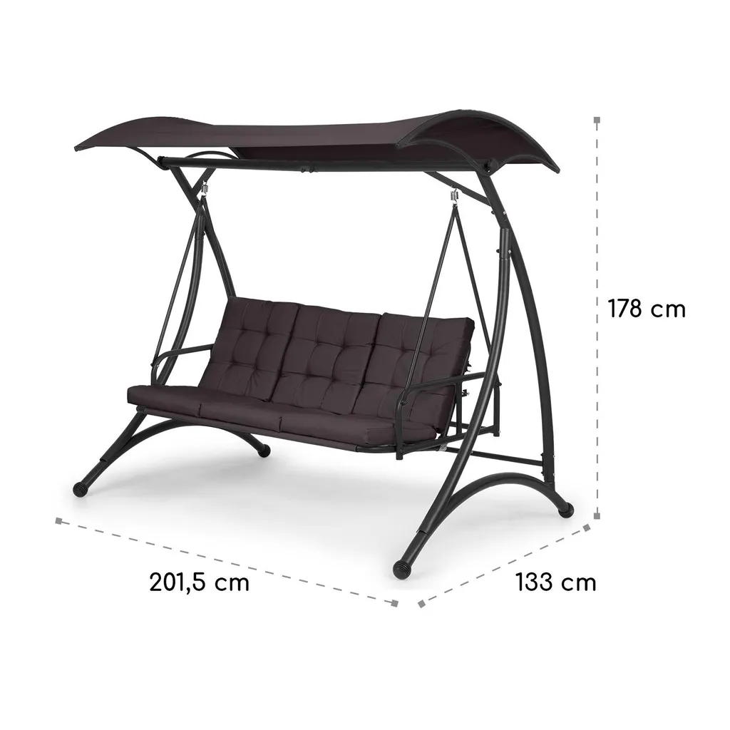 Blumfeldt Marbella - Hollywoodschaukel, 3-Sitzer, Gartenschaukel, Stahlrahmen Mit Pulverbeschichtung, Sitzkissen, Gewölbtes Sonnendach, Zurückklappbare Rückenlehne, Dunkelgrau 9 Blumfeldt Marbella - Hollywoodschaukel, 3-Sitzer, Gartenschaukel, Stahlrahmen Mit Pulverbeschichtung, Sitzkissen, Gewölbtes Sonnendach, Zurückklappbare Rückenlehne, Dunkelgrau – Bild 9