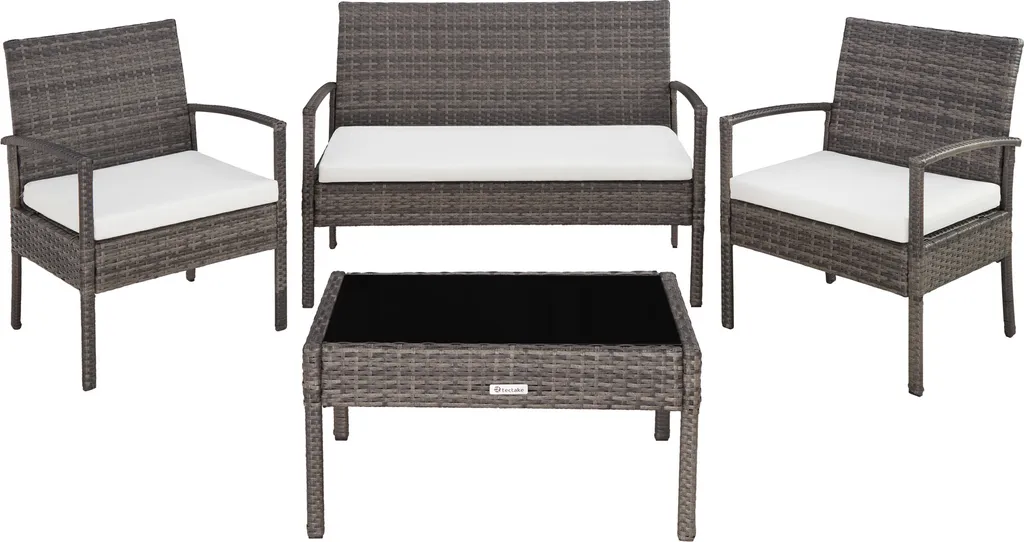 Tectake Rattan Sitzgruppe Sparta 3+1 - Grau 8 Tectake Rattan Sitzgruppe Sparta 3+1 - Grau – Bild 8