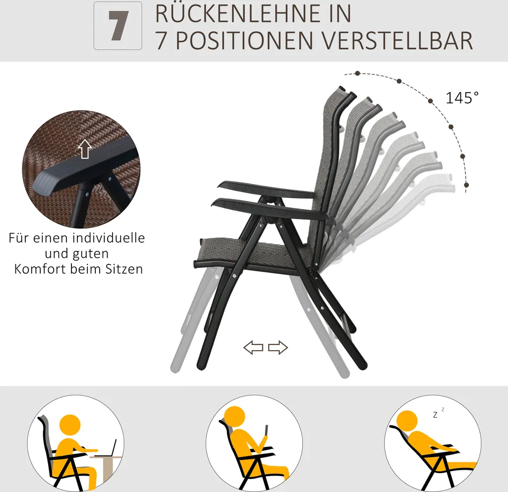 Outsunny Polyrattan Gartenstuhl Klappbar Rückenlehne 7 Stufige Verstellbar Klappstuhl Mit Armlehne Für Garten Balkon Und Terrasse Braun+Schwarz 58 X 71 X 111 Cm 5 Outsunny Polyrattan Gartenstuhl Klappbar Rückenlehne 7 Stufige Verstellbar Klappstuhl Mit Armlehne Für Garten Balkon Und Terrasse Braun+Schwarz 58 X 71 X 111 Cm – Bild 5