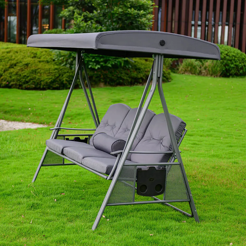 HOME DELUXE - Hollywoodschaukel DESCANSO Grau Doppel Gartenliege Lounge-Pavillon Mit Abdeckung 5 HOME DELUXE - Hollywoodschaukel DESCANSO Grau Doppel Gartenliege Lounge-Pavillon Mit Abdeckung – Bild 5