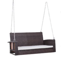 Outsunny Hängebank 2-Sitzer Rattan Gartenschaukel Mit Sitzkissen Hängeschaukel Hollywoodschaukel Schaukelbank Gartenbank Braun 127 X 57,5 X 60 Cm -Angebote Moos Traum Store 4a44ddd5a47976e7bef1de799c913eac