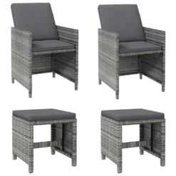 VidaXL 4-tlg. Gartenstuhl Und Hocker Set Poly Rattan Grau