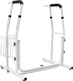 XMTECH Mobile WC-Aufstehhilf Toiletten Höhenverstellbar Inkl. Ablagekorb Stützgestell Haltegriff Für Bad, Belastbar Bis 200kg