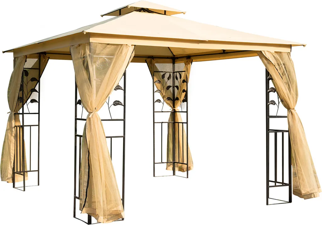 HOMCOM Outsunny Luxus Pavillon 3x3 M Gartenpavillon Mit Doppeldach Partyzelt Mit Seitenteilen Festzelt Gartenzelt Pagode Beige 1 HOMCOM Outsunny Luxus Pavillon 3x3 M Gartenpavillon Mit Doppeldach Partyzelt Mit Seitenteilen Festzelt Gartenzelt Pagode Beige