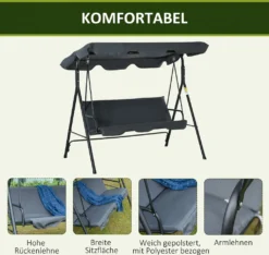 Outsunny Hollywoodschaukel Gartenschaukel Schaukelbank 3-Sitzer Mit Dach Stahl Grau+Schwarz 172 X 120 X 153cm 13 Outsunny Hollywoodschaukel Gartenschaukel Schaukelbank 3-Sitzer Mit Dach Stahl Grau+Schwarz 172 X 120 X 153cm -Angebote Moos Traum Store 4b833a95f8abbd5aca2890662ac2cb52