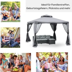 Outsunny Gartenpavillon Pavillon Gartenzelt Festzelt Partyzelt Mit 4 X Seitenwand Wetterfest Metall + Polyester Hellgrau 2,94 X 2,94 X 2,65 M -Angebote Moos Traum Store 4babb7b2ee9ccae752de1f7c34e042fb