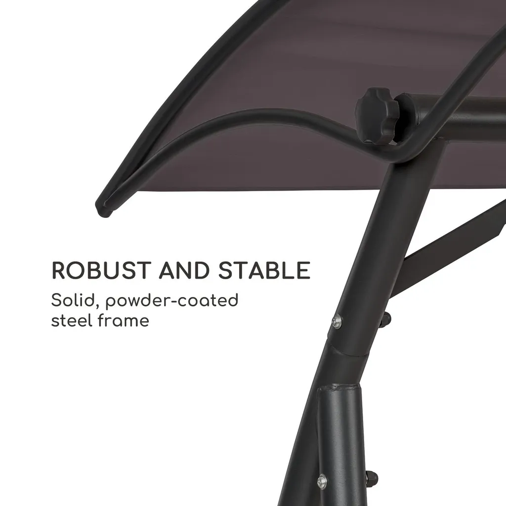 Blumfeldt Marbella - Hollywoodschaukel, 3-Sitzer, Gartenschaukel, Stahlrahmen Mit Pulverbeschichtung, Sitzkissen, Gewölbtes Sonnendach, Zurückklappbare Rückenlehne, Dunkelgrau 3 Blumfeldt Marbella - Hollywoodschaukel, 3-Sitzer, Gartenschaukel, Stahlrahmen Mit Pulverbeschichtung, Sitzkissen, Gewölbtes Sonnendach, Zurückklappbare Rückenlehne, Dunkelgrau – Bild 3