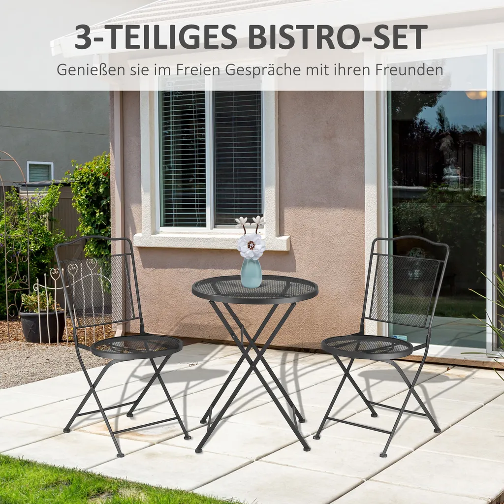 Outsunny Sitzgruppe 3-teilige Essgruppe Bistro-Set Gartenmöbel-Set Balkonmöbel Set 1 Tisch+2 Stühle Mit Schirmloch Terrasse Metall Schwarz 4 Outsunny Sitzgruppe 3-teilige Essgruppe Bistro-Set Gartenmöbel-Set Balkonmöbel Set 1 Tisch+2 Stühle Mit Schirmloch Terrasse Metall Schwarz – Bild 4