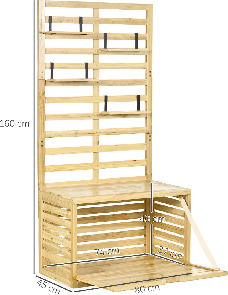 Outsunny Aufbewahrungsbox, Aufbewahrungstruhe Mit Rankhilfe, Auflagenbox Mit Ablagen, Gartentruhe, Kissenbox, Massivholz, Natur, 80 X 45 X 160 Cm 3 Outsunny Aufbewahrungsbox, Aufbewahrungstruhe Mit Rankhilfe, Auflagenbox Mit Ablagen, Gartentruhe, Kissenbox, Massivholz, Natur, 80 X 45 X 160 Cm – Bild 3