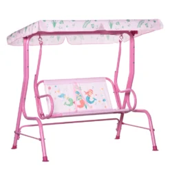Outsunny Kinder Hollywoodschaukel 2-Sitzer Kinderschaukel Mit Verstellbarem Sonnendach Gartenschaukel Für 3-6 Jahre Kinder Metall Rosa 110 X 74 X 113 Cm