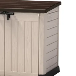 Keter Store It Out Max Mülltonnenbox Mit Gasdruckfeder, Wetterfest, Abschließbar, Beige, 1.200 L, 145,5 X 82 X 125cm -Angebote Moos Traum Store 525e672717e6933236e7faec6c58caa1