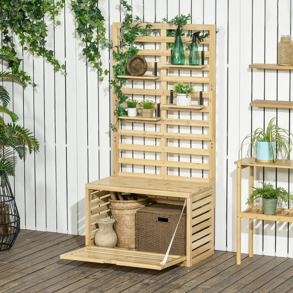 Outsunny Aufbewahrungsbox, Aufbewahrungstruhe Mit Rankhilfe, Auflagenbox Mit Ablagen, Gartentruhe, Kissenbox, Massivholz, Natur, 80 X 45 X 160 Cm 2 Outsunny Aufbewahrungsbox, Aufbewahrungstruhe Mit Rankhilfe, Auflagenbox Mit Ablagen, Gartentruhe, Kissenbox, Massivholz, Natur, 80 X 45 X 160 Cm – Bild 2
