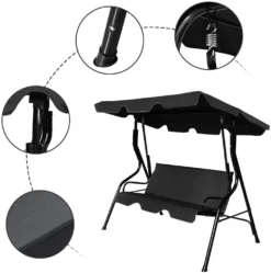 COSTWAY 3-Sitzer Hollywoodschaukel Mit Sonnendach, 5cm Sitzpolster, Gartenschaukel Bis 210kg Belastbar, Schaukelbank, Schaukel, Schwarz -Angebote Moos Traum Store 536386c39a043640cb766c7b92853e40