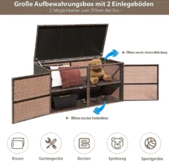 COSTWAY Auflagenbox Rattan 335L Stauraum, Kissenbox Mit Doppeltüren & Ablage, Truhenbank Sitzbank Für Terrasse Garten Balkon 115x60x65cm (Braun) -Angebote Moos Traum Store 5397eba7aba8fcffdf7f475197ed23d2