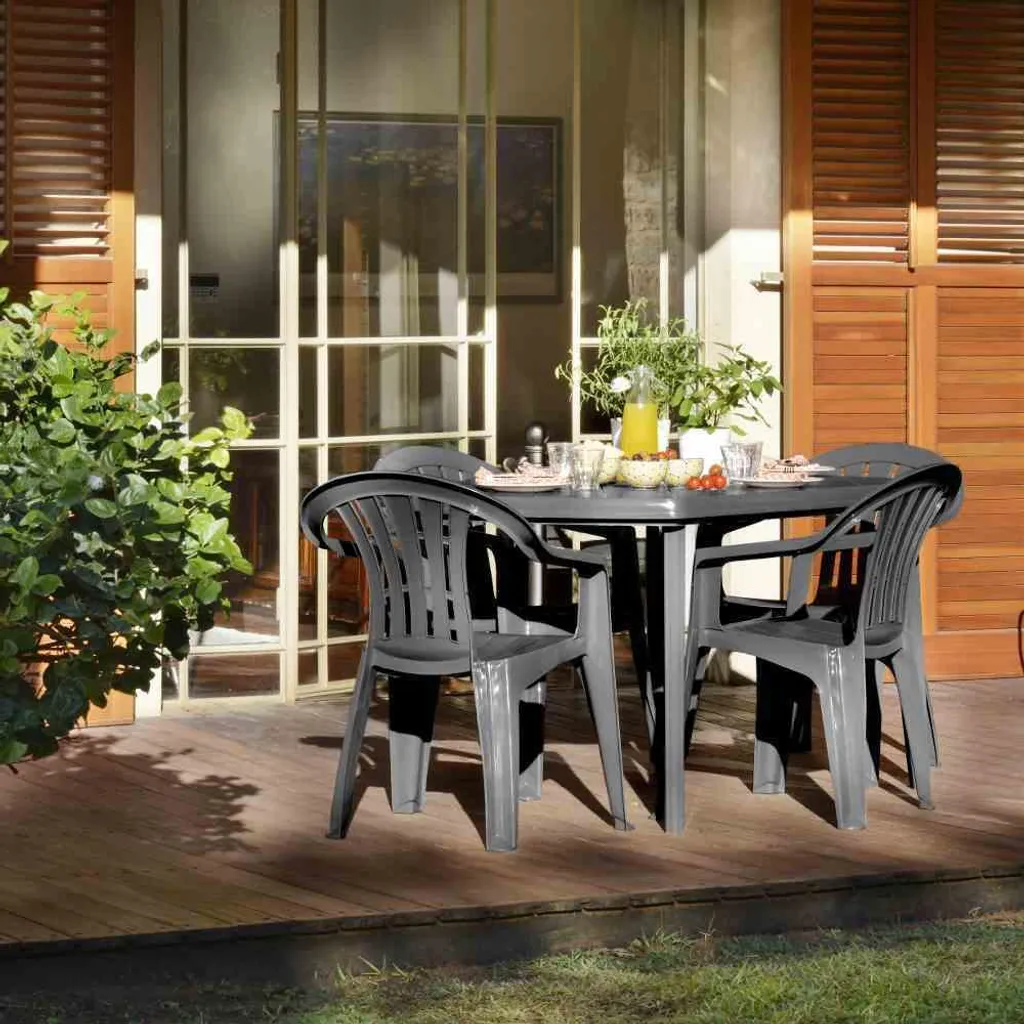 JARDIN Cuba SET 4x Stapelsessel Graphit Kunststoff N01364 5 JARDIN Cuba SET 4x Stapelsessel Graphit Kunststoff N01364 – Bild 5