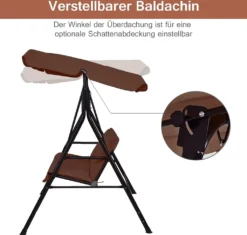 COSTWAY 2-Sitzer Hollywoodschaukel Mit Sonnendach Gartenschaukel Gartenliege Schaukel Schaukelbank Gartenbank Braun -Angebote Moos Traum Store 5491105e6ef323242d2678fee3638cfc