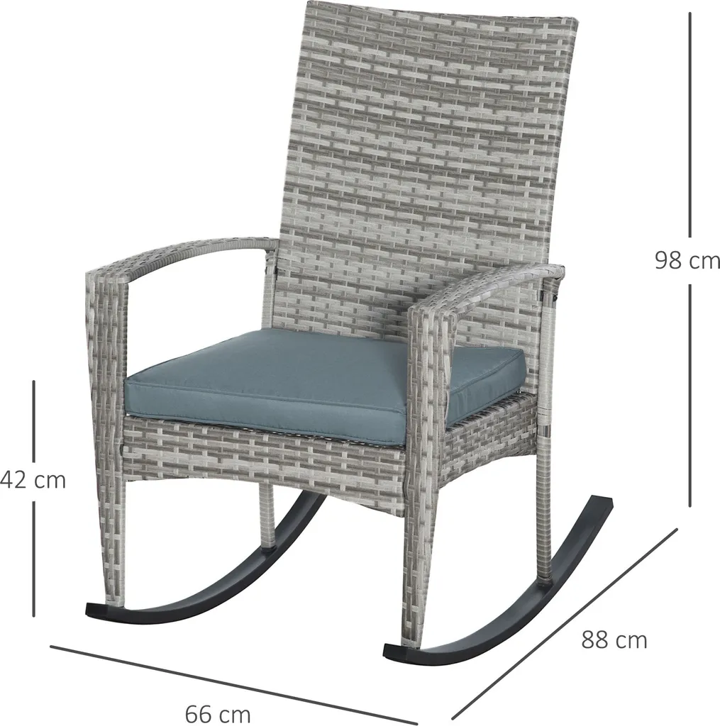 Outsunny Schaukelstuhl Schwingsessel Gartenstuhl Mit Kissen, Polyrattan+Metall, Grau, 66 X 88 X 98 Cm 3 Outsunny Schaukelstuhl Schwingsessel Gartenstuhl Mit Kissen, Polyrattan+Metall, Grau, 66 X 88 X 98 Cm – Bild 3