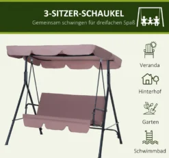 Outsunny Hollywoodschaukel Gartenschaukel Schaukelbank 3-Sitzer Mit Dach Stahl Braun 172x110x152cm -Angebote Moos Traum Store 5862dd17d6b1235d0a38ab8f8a94d50d