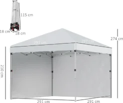 Outsunny Faltpavillon 2,97 X 2,97 M, Pavillon Mit Seitenwänden, Campingzelt Mit UV-Schutz, Partyzelt Mit Sandsack, Gartenpavillon, Pop-Up-Zelt Für Terrasse, Stahl, Hellgrau -Angebote Moos Traum Store 5a6bf9b062ae7899b8f34fdcdafc687d