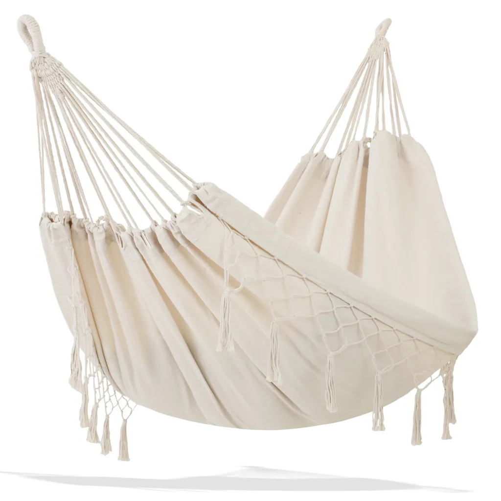 KESSER® Hängematte 300kg Belastbar 320x150cm Max. Belastbarkeit 300 Kg , 1-2 Personen , Atmungsaktiv Fransen Wetterfest Camping Garten Tuchhängematte Mehrpersonen, Farbe:Beige 2 KESSER® Hängematte 300kg Belastbar 320x150cm Max. Belastbarkeit 300 Kg , 1-2 Personen , Atmungsaktiv Fransen Wetterfest Camping Garten Tuchhängematte Mehrpersonen, Farbe:Beige – Bild 2