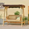 COSTWAY Hollywoodschaukel Aus Holz, 2-Sitzer, Gartenschaukel Mit Verstellbarem Sonnendach & Metallkette, Schaukelbank Bis 240kg Belastbar Für Veranda, Hinterhof, Pool