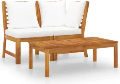 VidaXL 3-tlg. Garten-Lounge-Set Mit Creme Kissen Akazie Massivholz