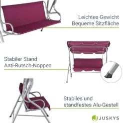 Juskys Hollywoodschaukel 3-Sitzer Mit Dach & Sitzauflage – Gartenschaukel 200 Kg Belastbar – Schaukelbank Für Garten & Terrasse - Rot -Angebote Moos Traum Store 5bd8d9d3fcd1bcc35f60b7d3d726b3b9
