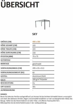 Pavillon Sky, 300x400cm, Gestell Aus Aluminium/Stahl, Pulverbschichtet In Anthrazit, Dach Aus Polyester 200g In Grau, Zerlegt Im Karton Verpackt -Angebote Moos Traum Store 5bfeeb4ba79278a72e99b6951969913f