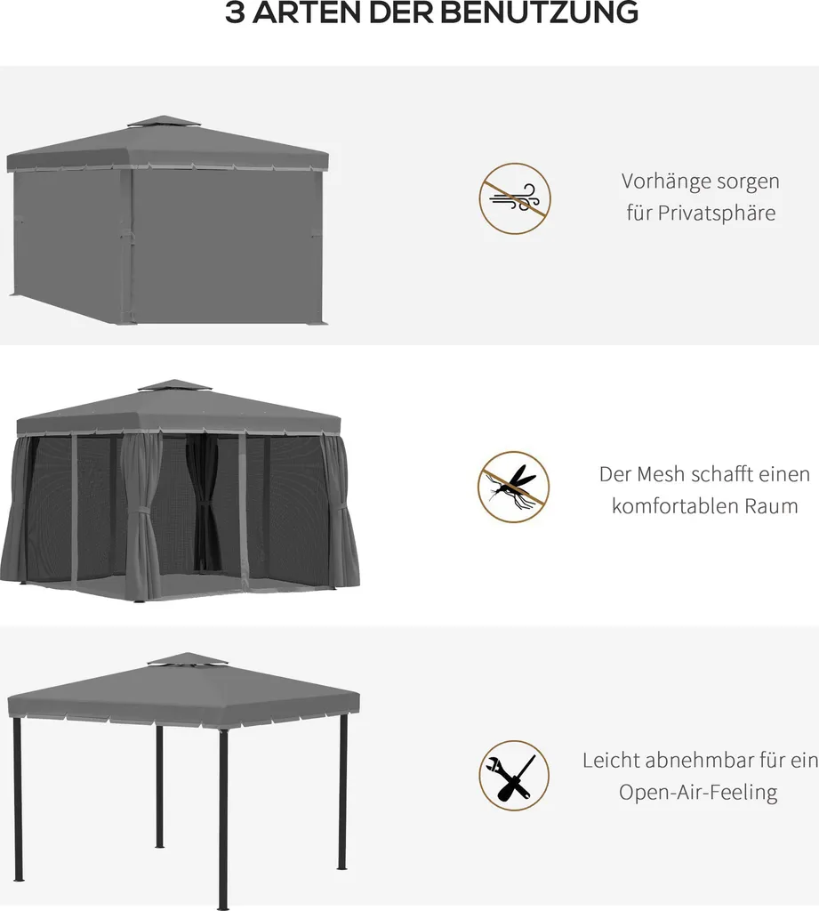 Outsunny Gartenpavillon Pavillon 3 X 3 M Gartenzelt Mit Doppeldach Festzelt Partyzelt Mit 4 X Seitenteile Moskitonetz Wetterfest Aluminium Polyester Dunkelgrau 5 Outsunny Gartenpavillon Pavillon 3 X 3 M Gartenzelt Mit Doppeldach Festzelt Partyzelt Mit 4 X Seitenteile Moskitonetz Wetterfest Aluminium Polyester Dunkelgrau – Bild 5
