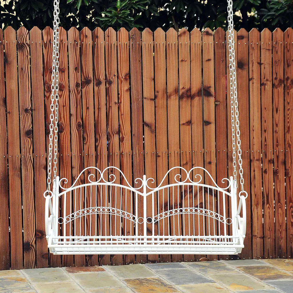 Outsunny Hängebank Schaukel Bank Gartenschaukel Mit Ketten, Metall, Weiß, 118x58x57cm 4 Outsunny Hängebank Schaukel Bank Gartenschaukel Mit Ketten, Metall, Weiß, 118x58x57cm – Bild 4