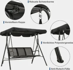 MCombo 3-Sitzer Hollywoodschaukel Gartenschaukel Gartenliege Schaukelbank 8007BK (Schwarz) -Angebote Moos Traum Store 621743d08bedd00dc144874b3e5e42e9